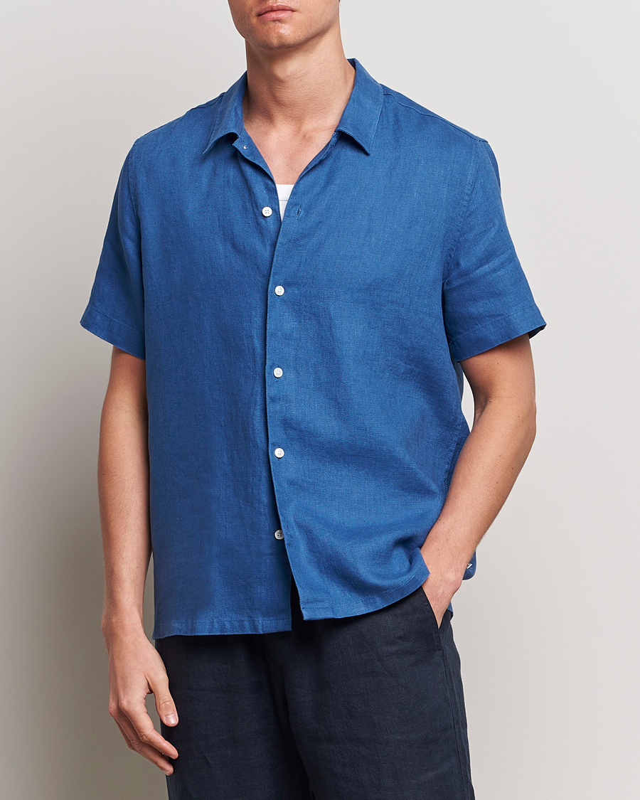 Hombres | Camisas | Samsøe Samsøe | Saavan Linen Short Sleeve Shirt Déja Vu Blue