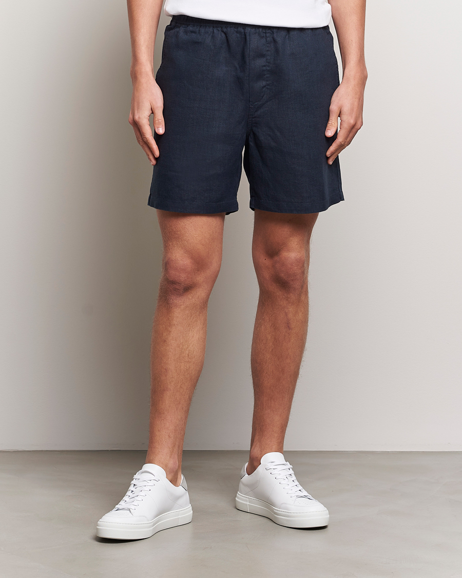 Hombres | Pantalones cortos de lino | Samsøe Samsøe | Sajabari Linen Drawstring Shorts Salute Navy