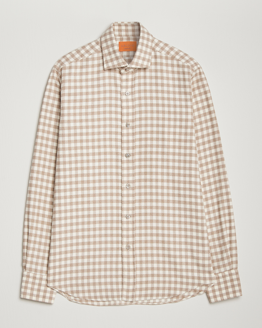 Hombres | Camisas | Grigio | Washed Flannel Shirt Beige Check