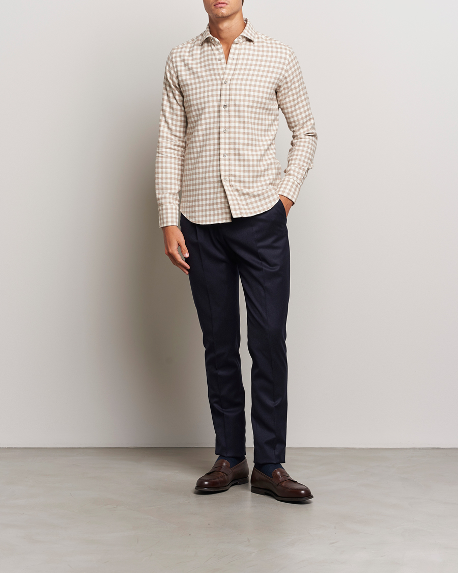 Hombres | Camisas | Grigio | Washed Flannel Shirt Beige Check