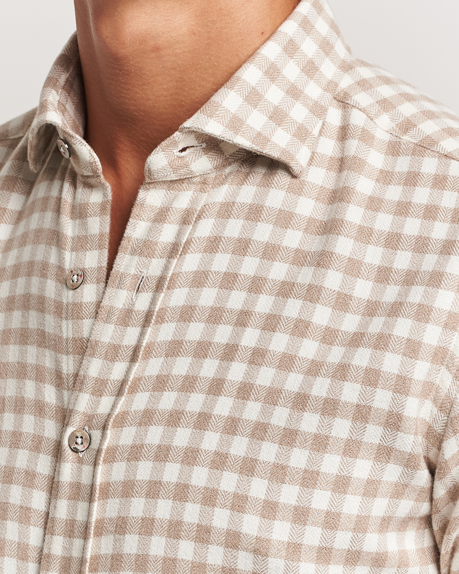 Hombres | Camisas | Grigio | Washed Flannel Shirt Beige Check