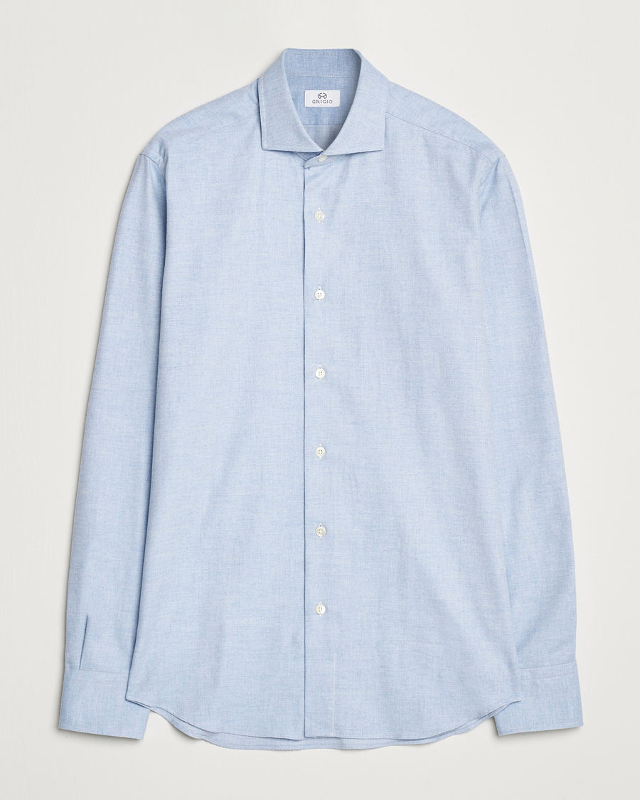 Hombres | Camisas | Grigio | Washed Flannel Shirt Light Blue