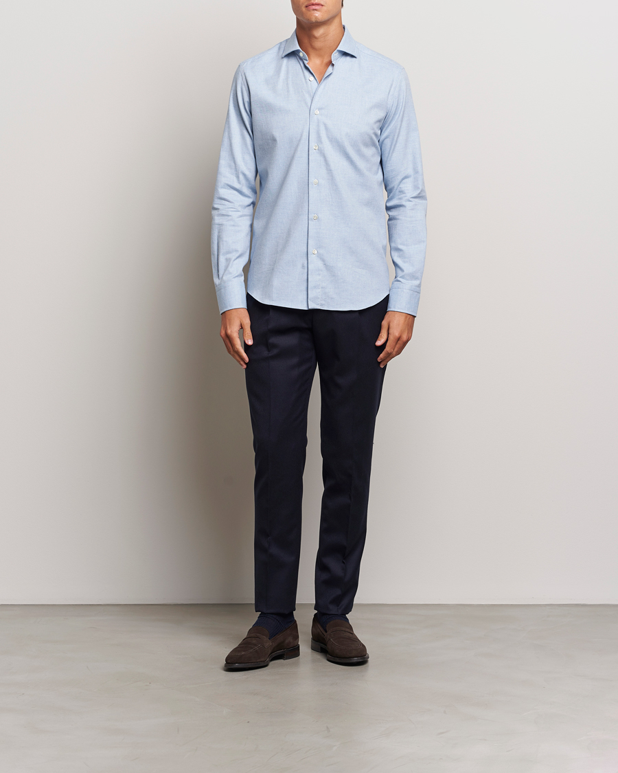 Hombres | Camisas | Grigio | Washed Flannel Shirt Light Blue