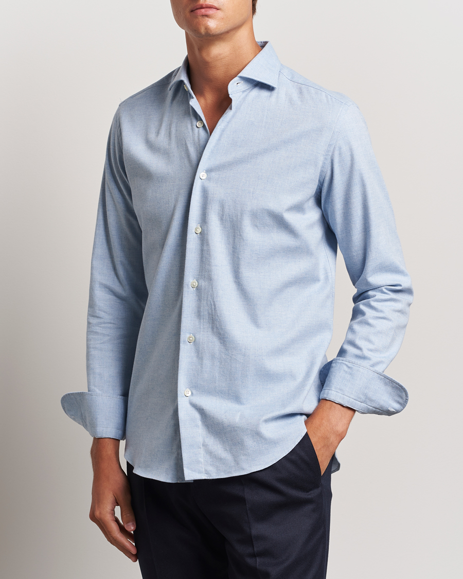 Hombres | Camisas | Grigio | Washed Flannel Shirt Light Blue