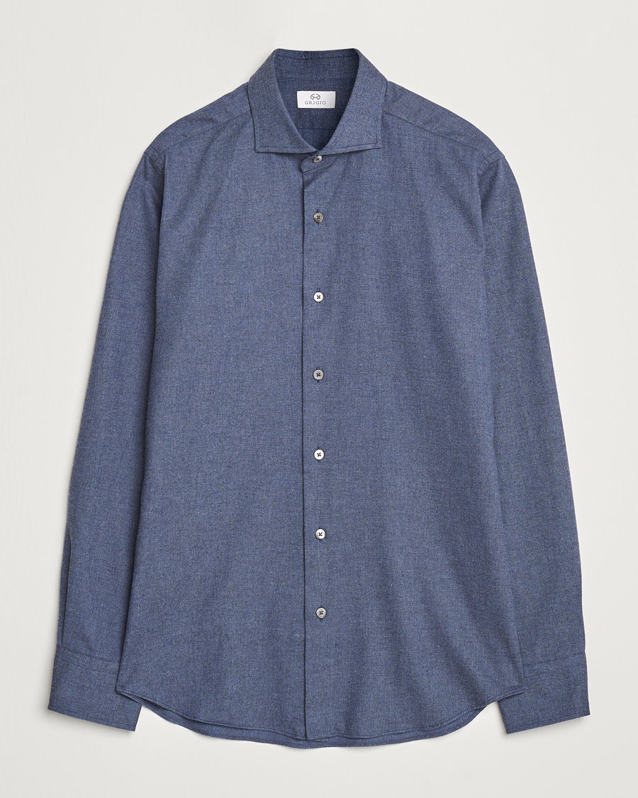 Hombres | Camisas | Grigio | Washed Flannel Shirt Navy