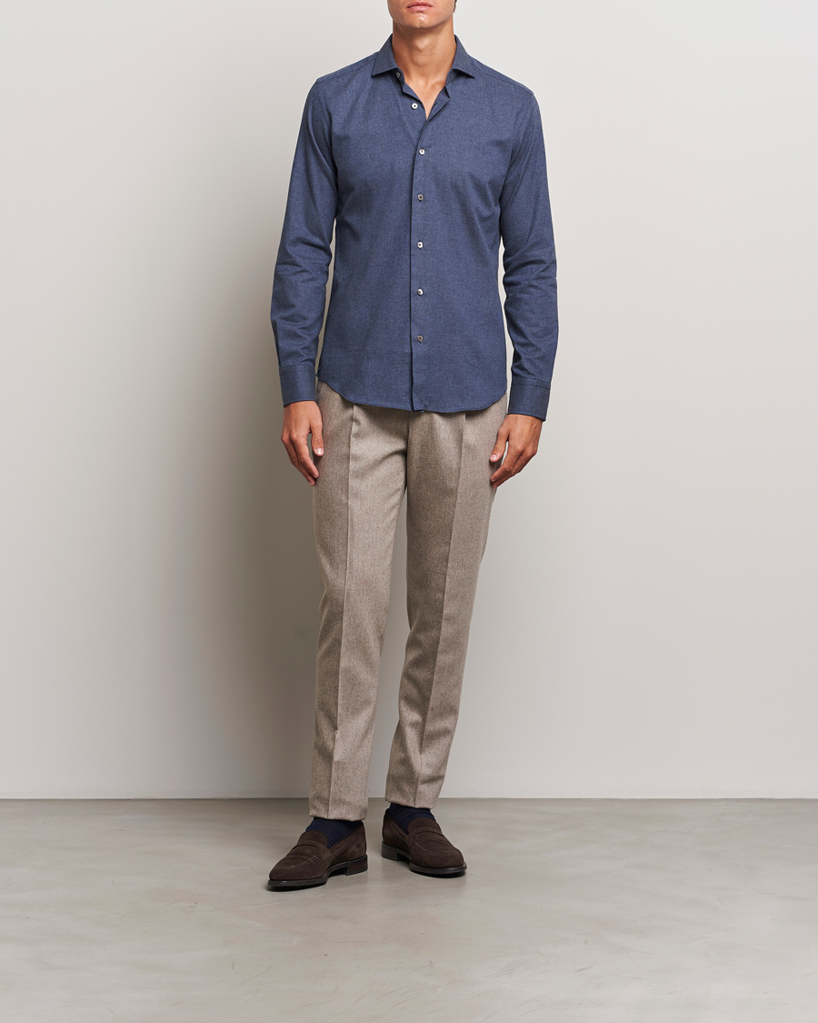 Hombres | Camisas | Grigio | Washed Flannel Shirt Navy