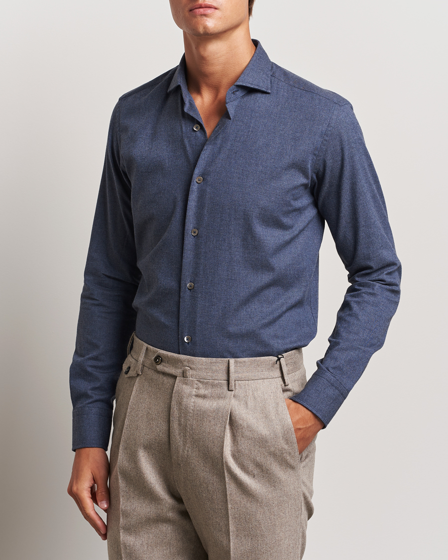 Hombres | Camisas | Grigio | Washed Flannel Shirt Navy