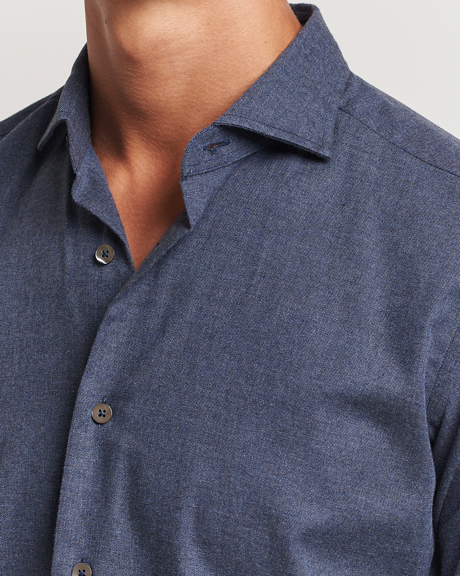Hombres | Camisas | Grigio | Washed Flannel Shirt Navy