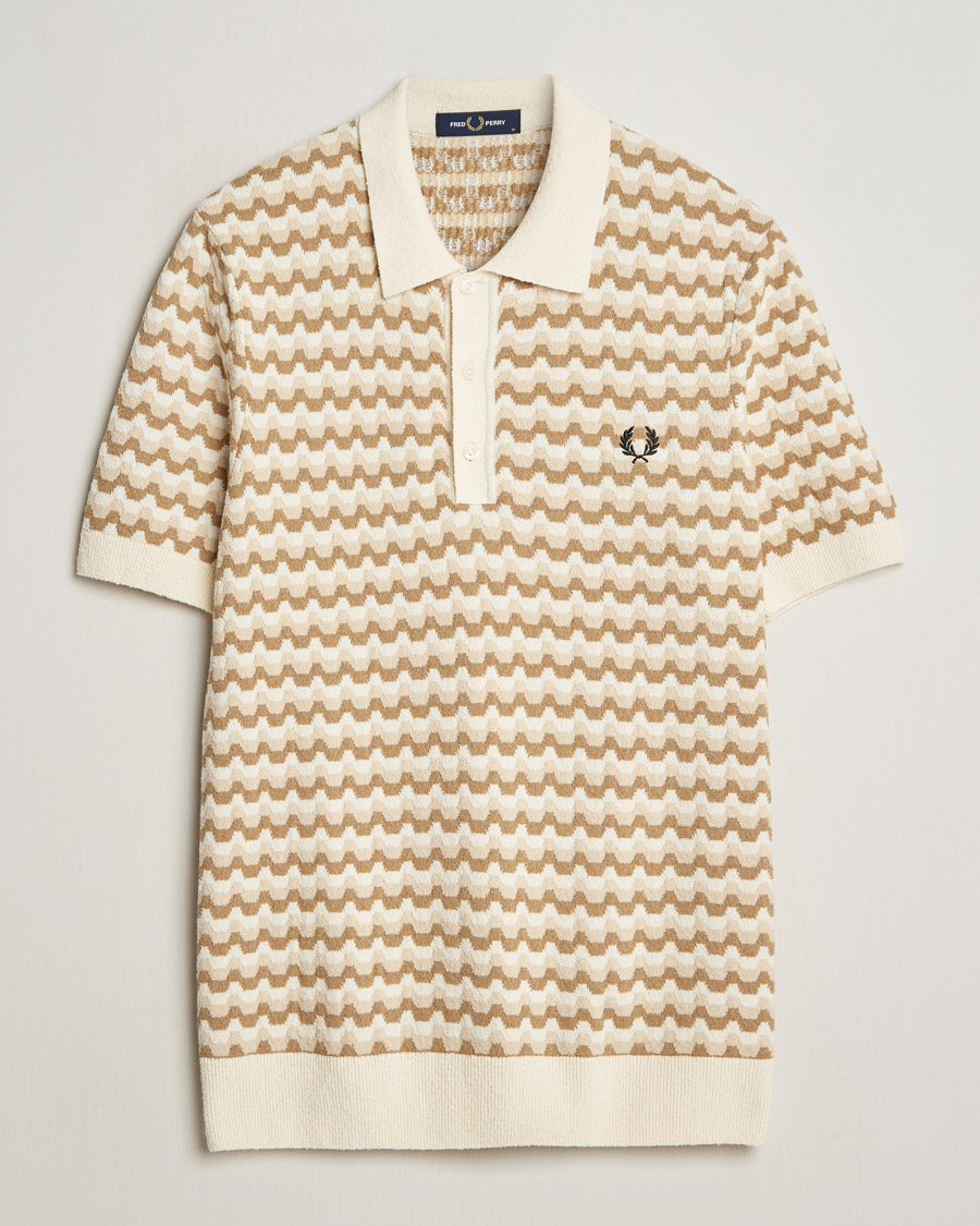 Hombres | Polos | Fred Perry | Bouclé Jacquard Knitted Polo Ecru