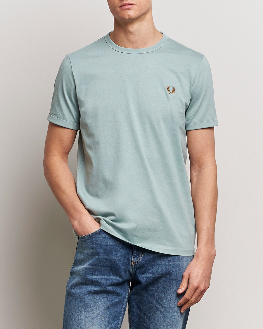 Hombres | Best of British | Fred Perry | Ringer T-Shirt Silver Blue