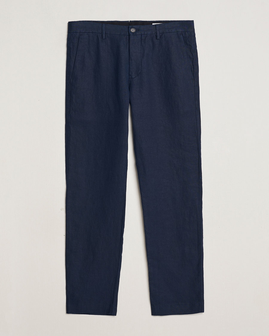 Hombres | Pantalones | NN07 | Theo Linen Trousers Navy Blue
