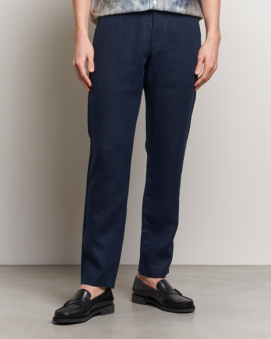 Hombres | Pantalones de lino | NN07 | Theo Linen Trousers Navy Blue