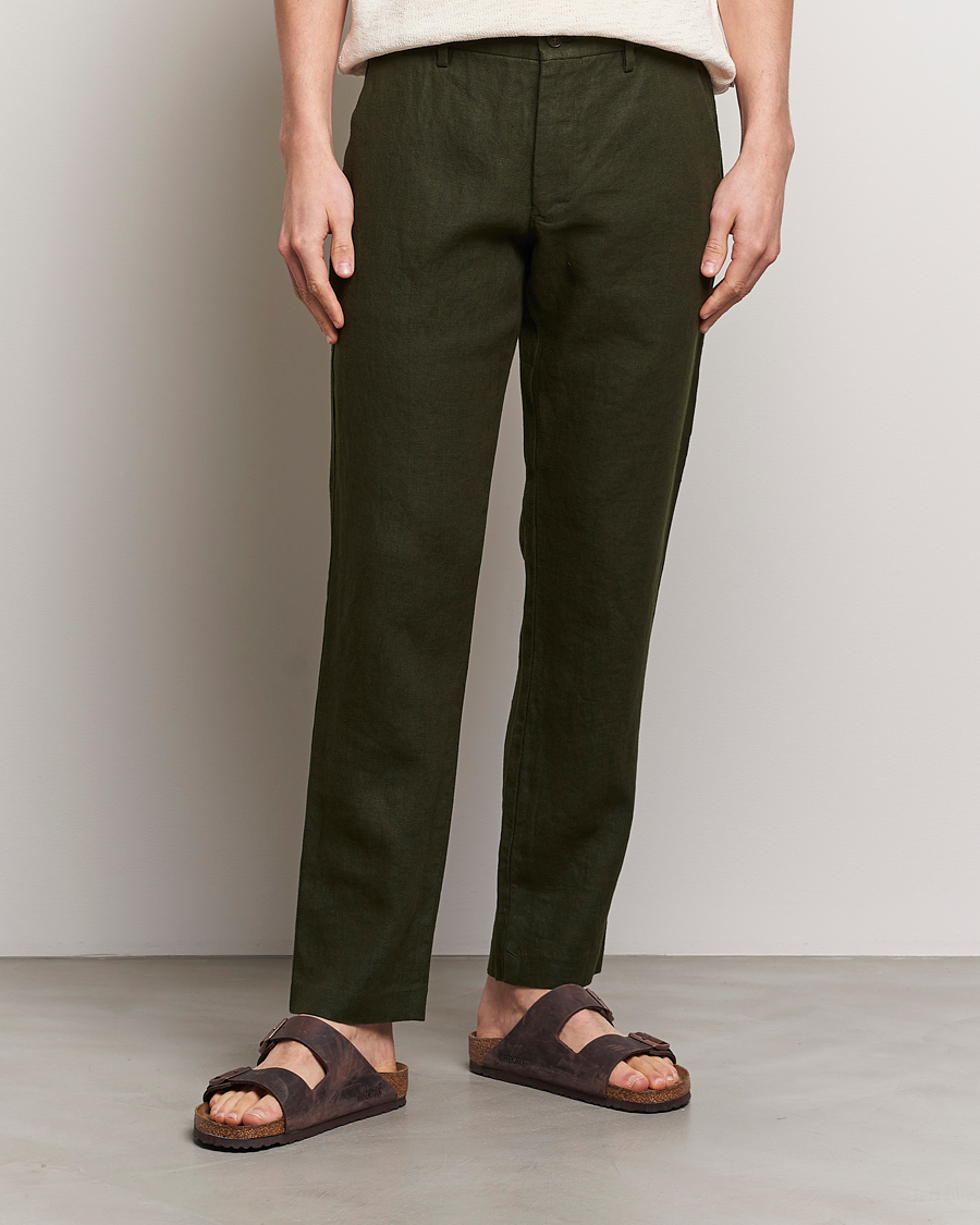 Hombres | Novedades | NN07 | Theo Linen Trousers Rosin Green