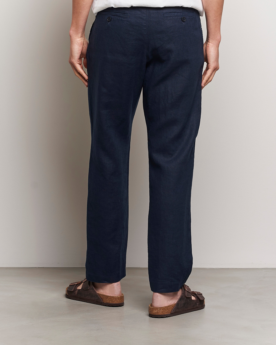 Hombres | Pantalones | NN07 | Bill Pleated Linen Trousers Navy Blue