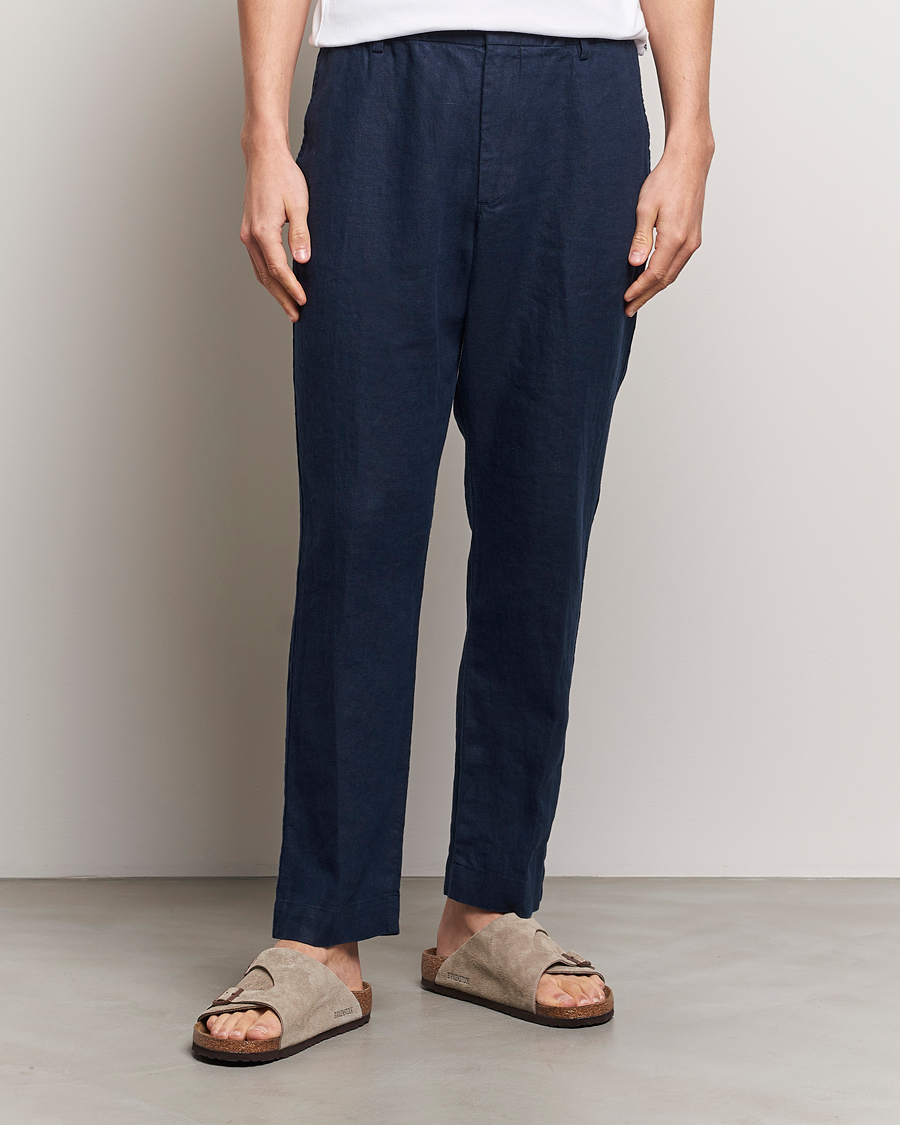 Hombres | Pantalones | NN07 | Billie Linen Drawstring Trousers Navy Blue