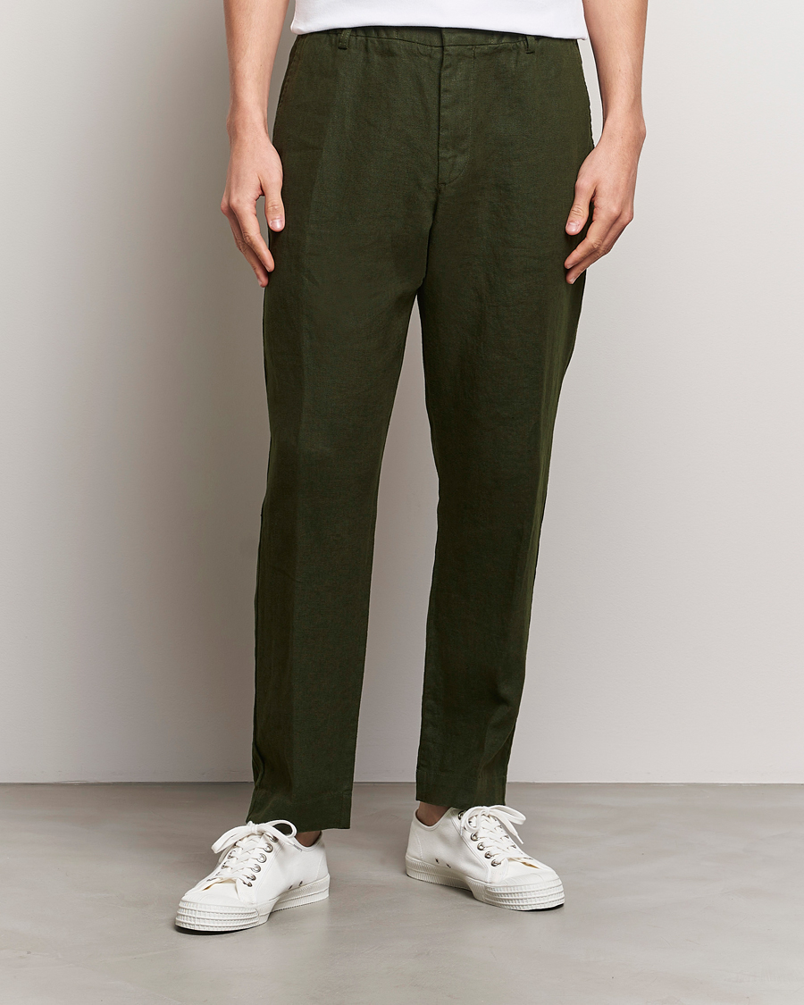Hombres | Nuevas imágenes de productos | NN07 | Billie Linen Drawstring Trousers Rosin Green