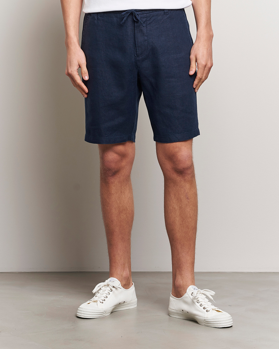 Hombres | Pantalones cortos de lino | NN07 | Seb Linen Drawstring Shorts Navy Blue