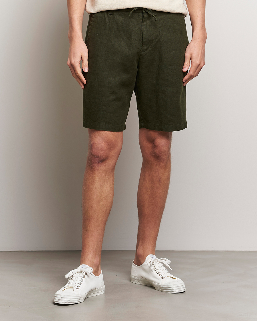 Hombres | Pantalones cortos de lino | NN07 | Seb Linen Drawstring Shorts Rosin Green