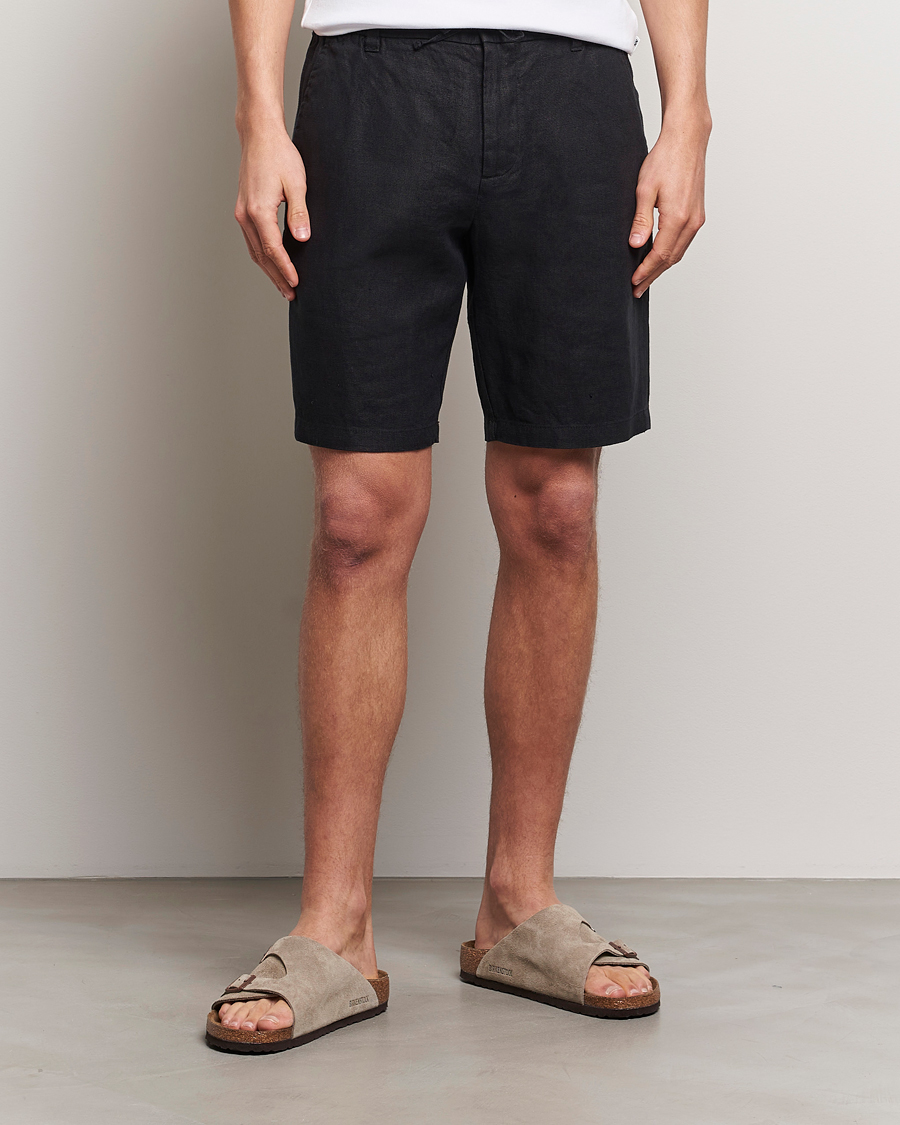 Hombres | Pantalones cortos de lino | NN07 | Seb Linen Drawstring Shorts Black