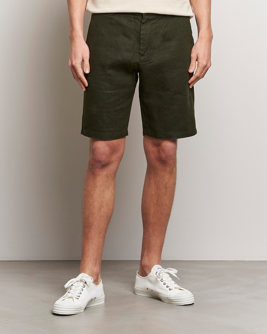 Hombres | Pantalones cortos de lino | NN07 | Crown Linen Shorts Rosin Green