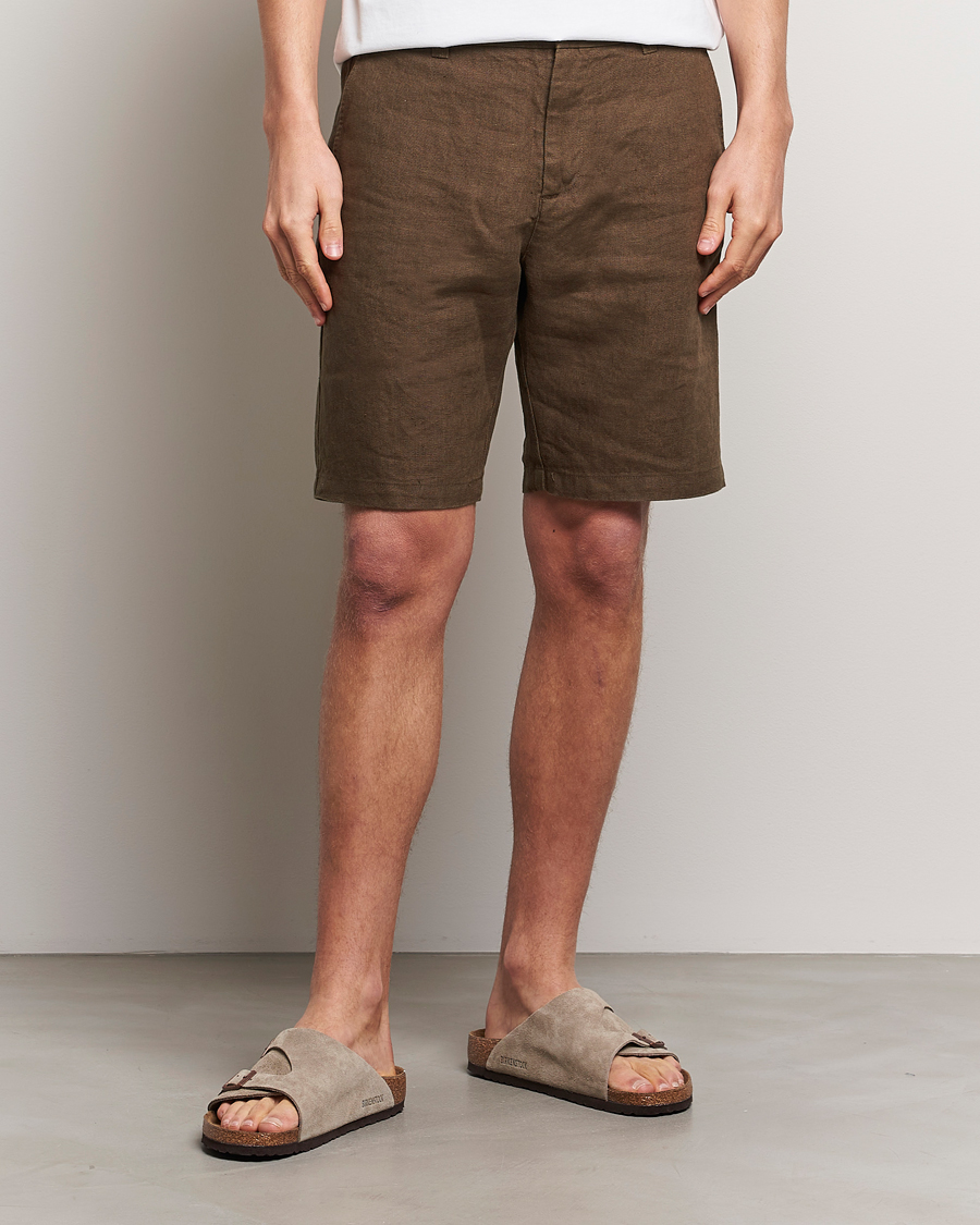 Hombres | NN07 | NN07 | Crown Linen Shorts Cocoa Brown