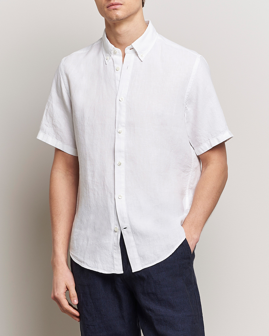 Hombres | Camisas de manga corta | NN07 | Arne Linen Short Sleeve Shirt White