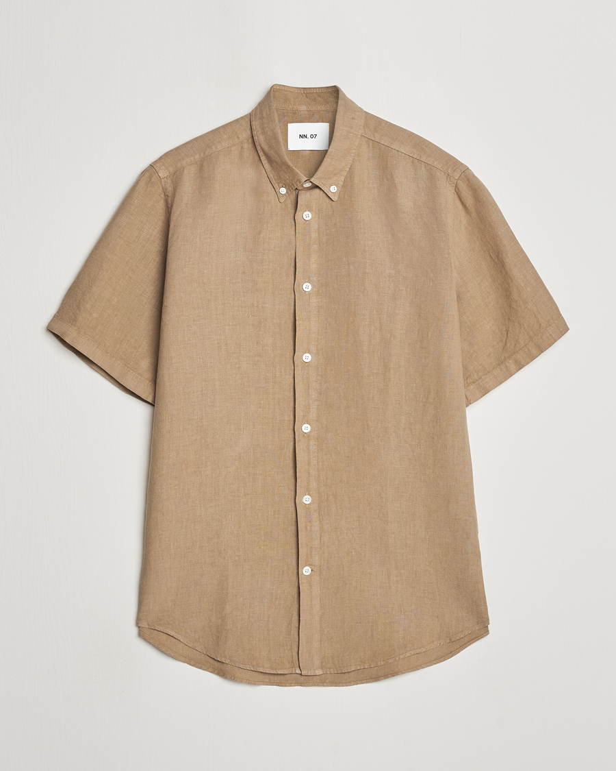Hombres | Camisas | NN07 | Arne Linen Short Sleeve Shirt Greige