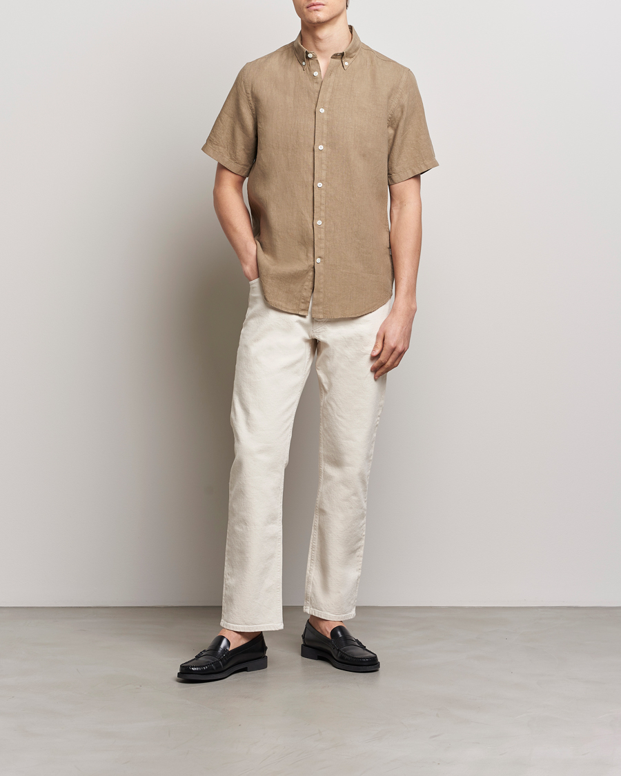 Hombres | Camisas | NN07 | Arne Linen Short Sleeve Shirt Greige