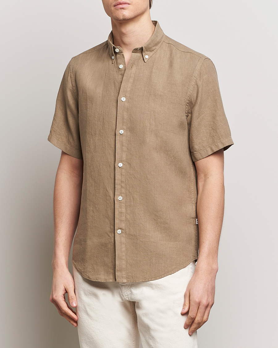 Hombres | Camisas | NN07 | Arne Linen Short Sleeve Shirt Greige