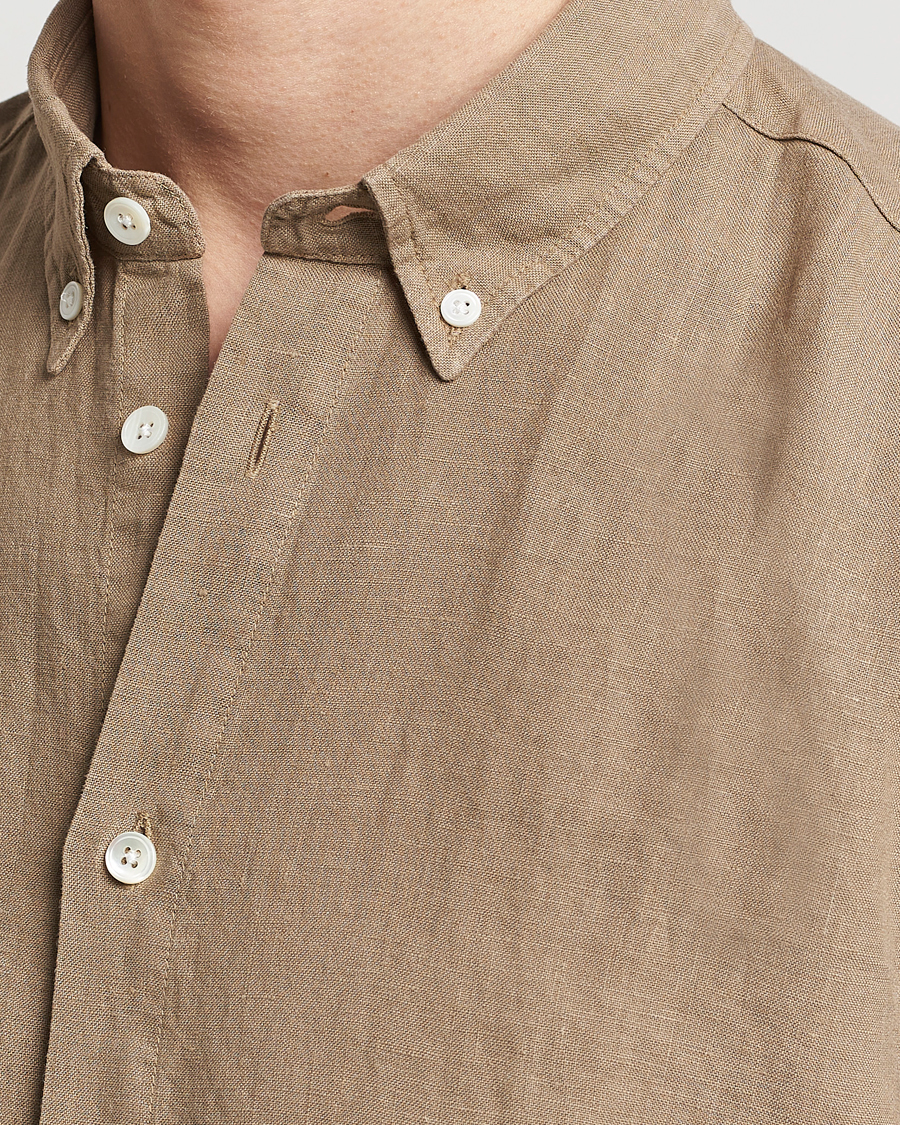 Hombres | Camisas | NN07 | Arne Linen Short Sleeve Shirt Greige