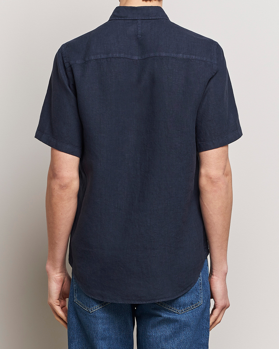 Hombres | Camisas | NN07 | Arne Linen Short Sleeve Shirt Navy Blue