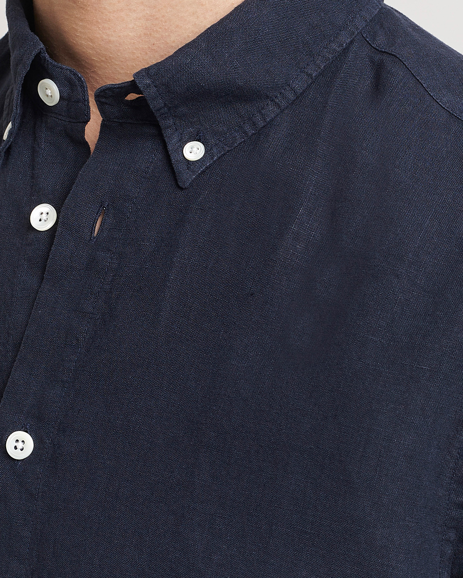 Hombres | Camisas | NN07 | Arne Linen Short Sleeve Shirt Navy Blue
