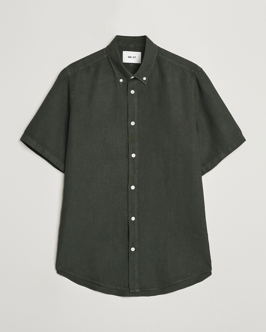 Hombres | Camisas | NN07 | Arne Linen Short Sleeve Shirt Rosin Green