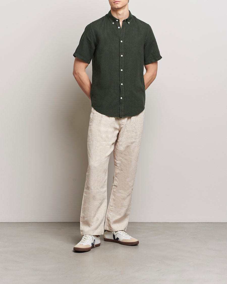 Hombres | Camisas | NN07 | Arne Linen Short Sleeve Shirt Rosin Green
