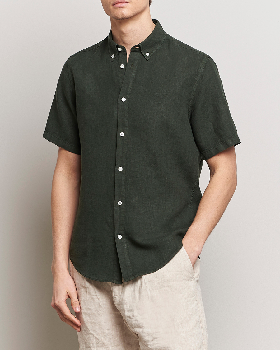 Hombres | Camisas | NN07 | Arne Linen Short Sleeve Shirt Rosin Green