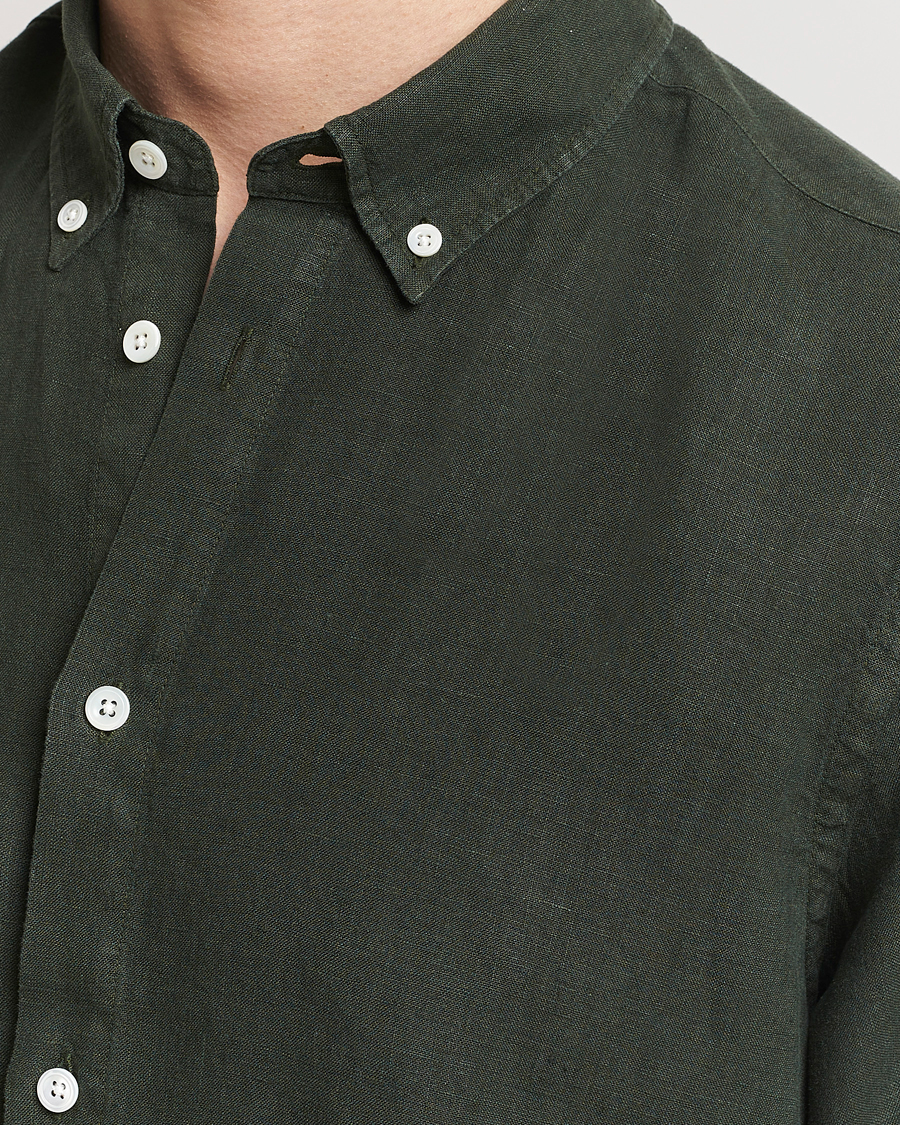 Hombres | Camisas | NN07 | Arne Linen Short Sleeve Shirt Rosin Green