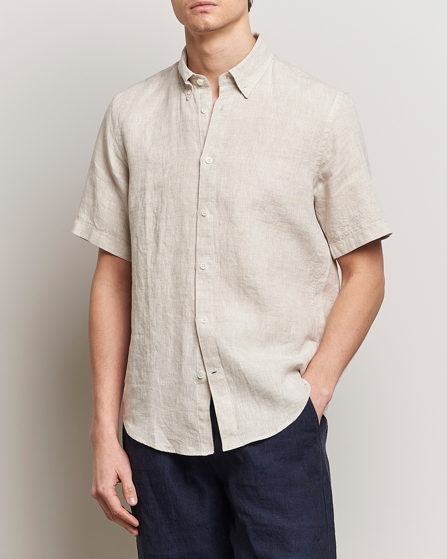 Hombres | Camisas | NN07 | Arne Linen Short Sleeve Shirt Oat