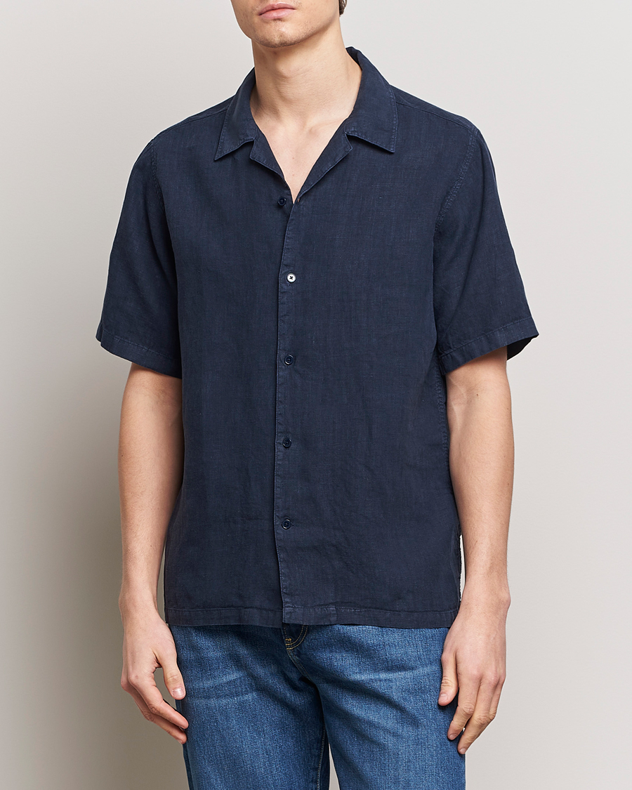 Hombres | Camisas de manga corta | NN07 | Julio Linen Resort Shirt Navy Blue