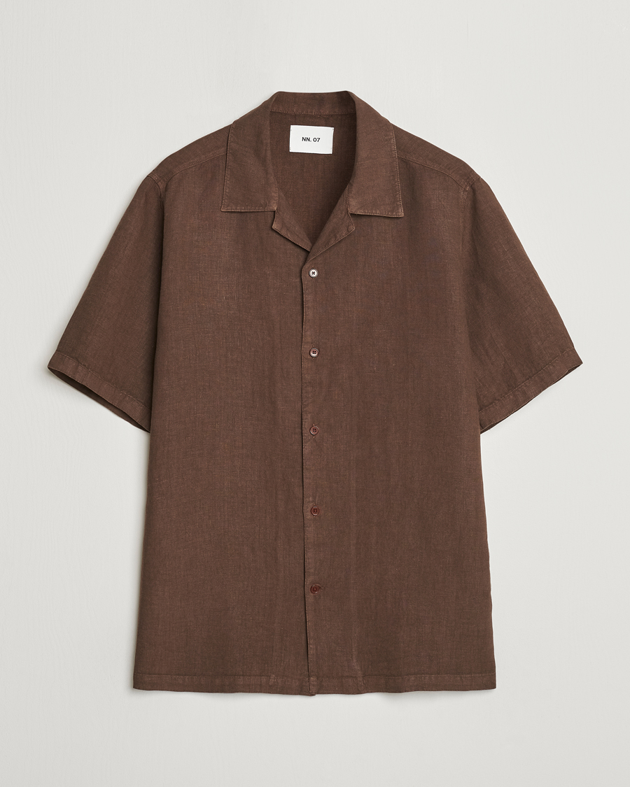 Hombres | Camisas | NN07 | Julio Linen Resort Shirt Cocoa Brown