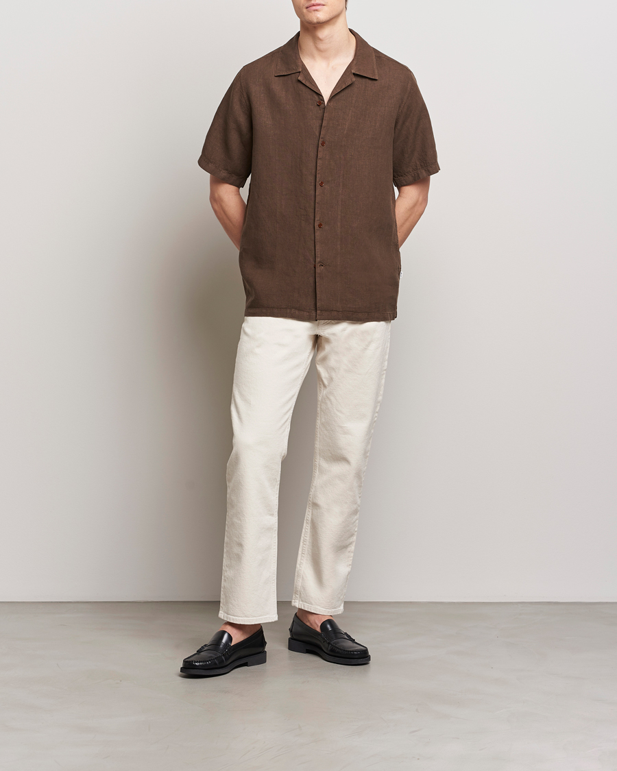 Hombres | Camisas | NN07 | Julio Linen Resort Shirt Cocoa Brown