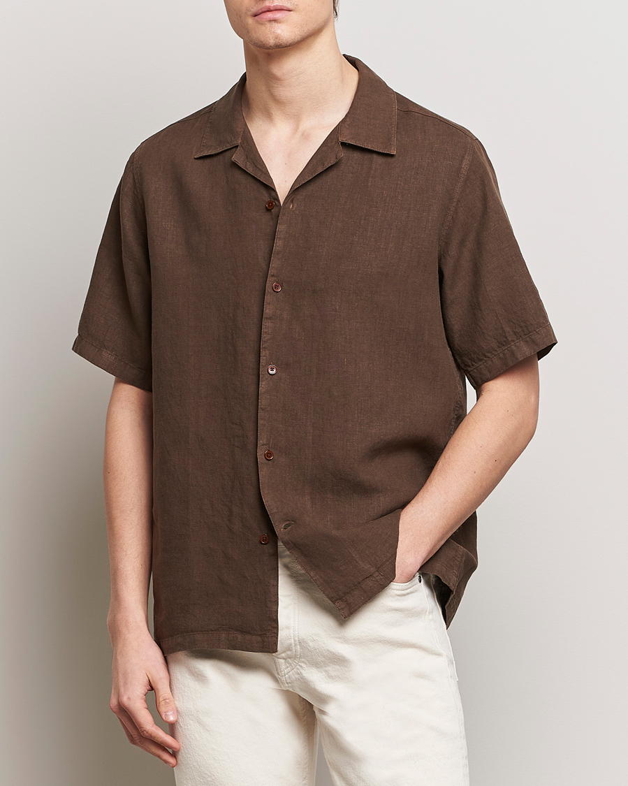 Hombres | Camisas | NN07 | Julio Linen Resort Shirt Cocoa Brown