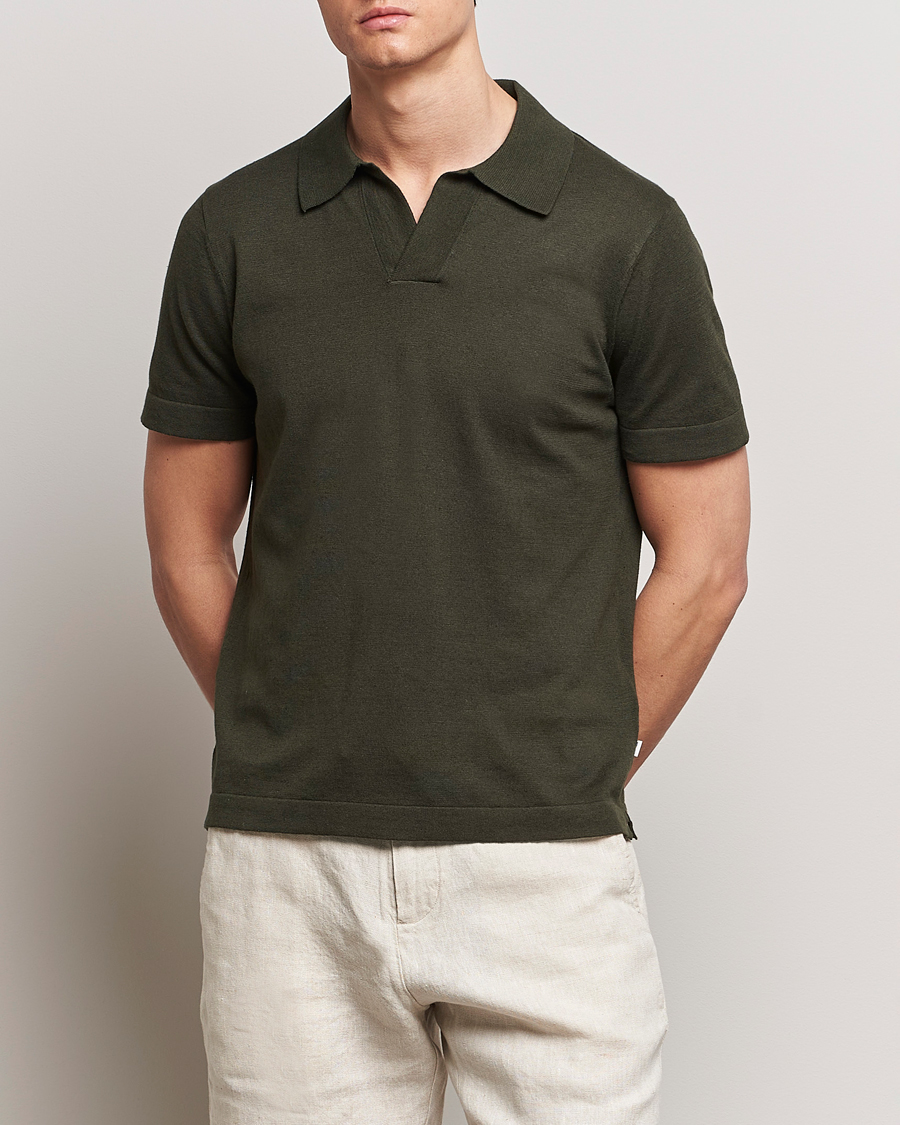 Hombres | Camisas polo de manga corta | NN07 | Ryan Cotton/Linen Polo Rosin Green