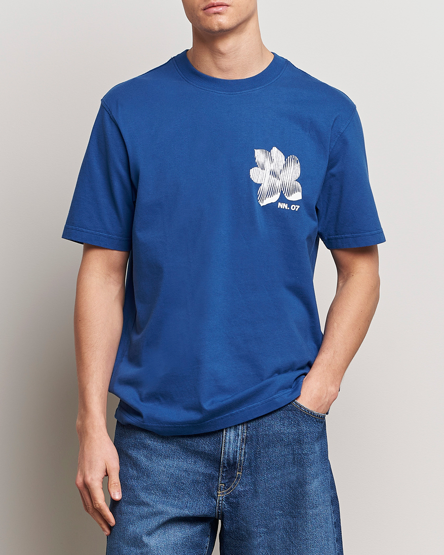 Hombres | Camisetas de manga corta | NN07 | Adam Printed Crew Neck T-Shirt Blue Quartz
