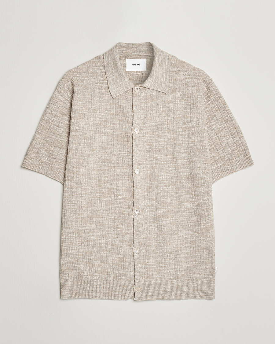 Hombres | Camisas | NN07 | Nolan Knitted Shirt Sleeve Shirt Greige Melange
