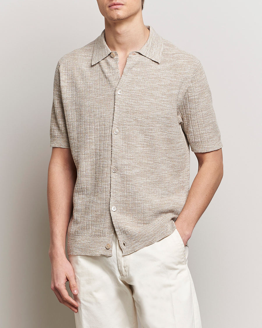 Hombres | Casual | NN07 | Nolan Knitted Shirt Sleeve Shirt Greige Melange