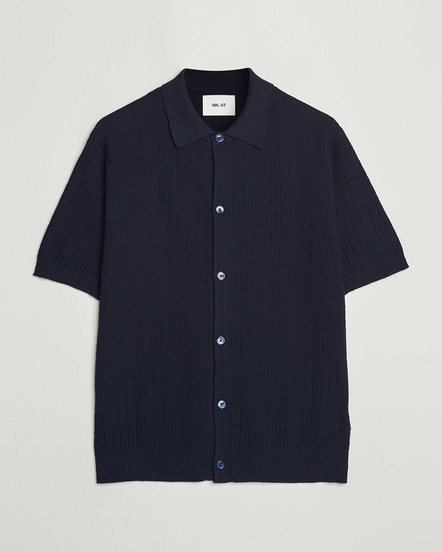 Hombres | Camisas | NN07 | Nolan Knitted Shirt Sleeve Shirt Navy Blue