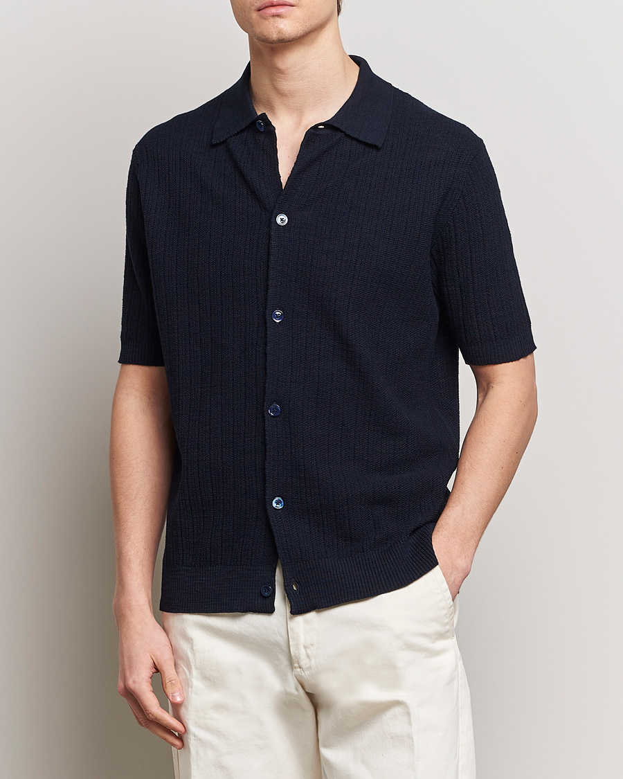 Hombres | Camisas de manga corta | NN07 | Nolan Knitted Shirt Sleeve Shirt Navy Blue