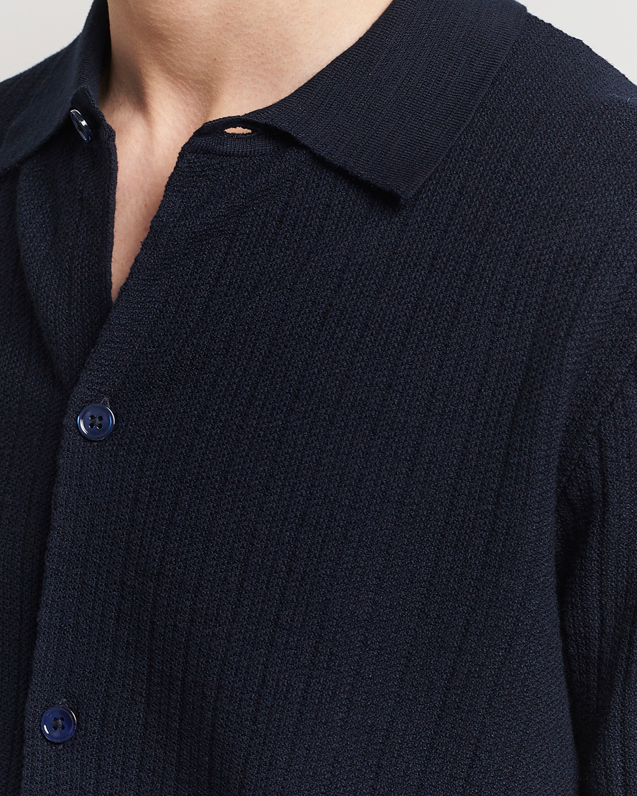 Hombres | Camisas | NN07 | Nolan Knitted Shirt Sleeve Shirt Navy Blue