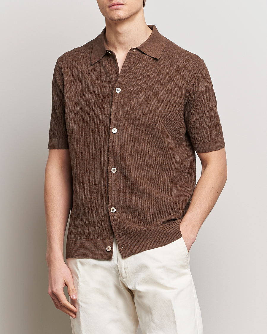 Hombres | NN07 | NN07 | Nolan Knitted Shirt Sleeve Shirt Cocoa Brown