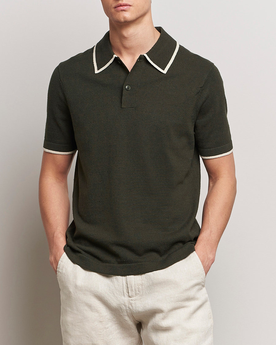 Hombres | Nuevas imágenes de productos | NN07 | Damon Silk/Cotton Knitted Polo Rosin Green